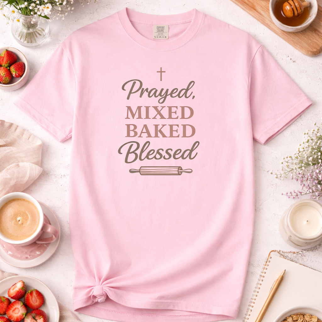 Prayed, Mixed, Baked, Blessed Baking T-shirt