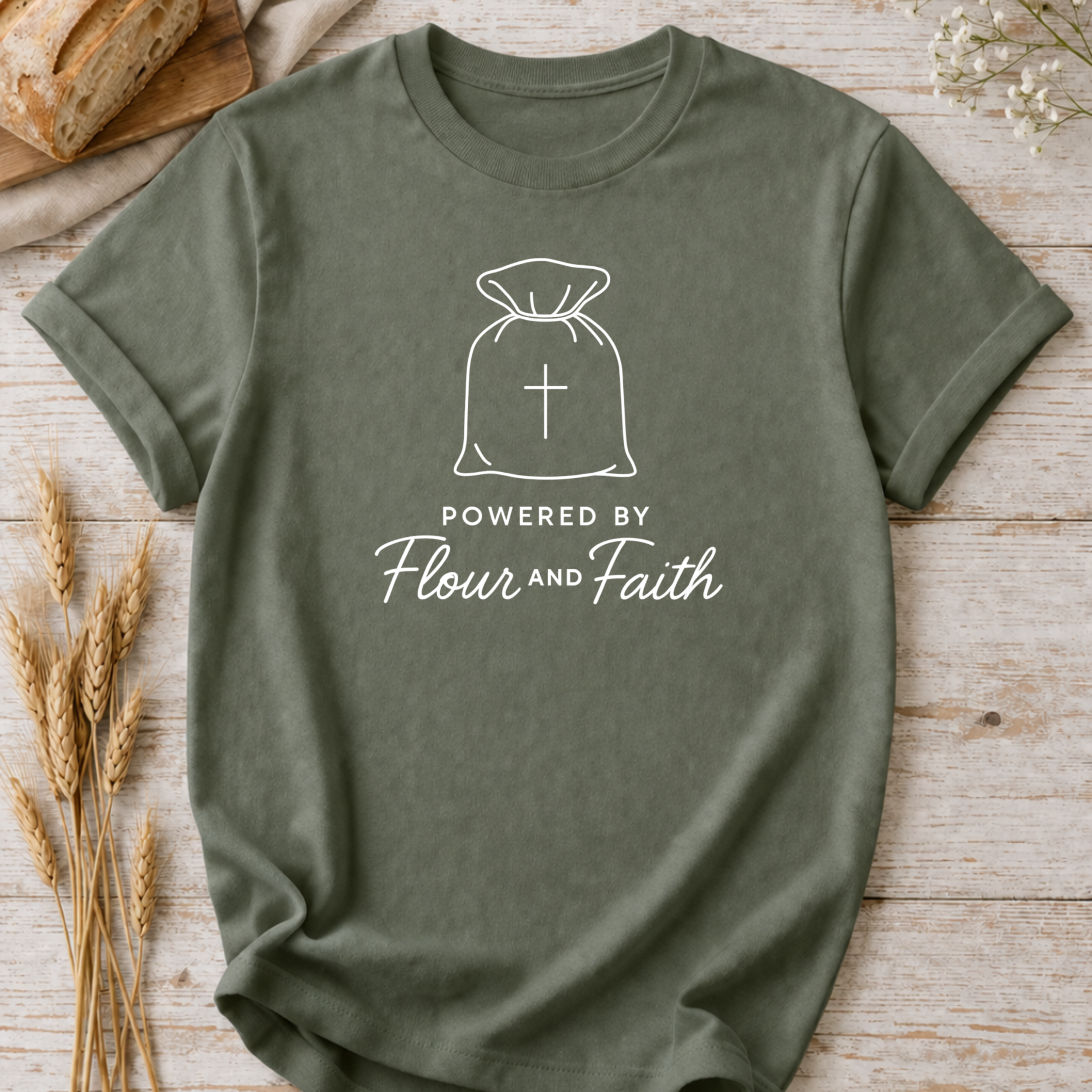 Powered by Flour and Faith Christian Shirt for Bakers