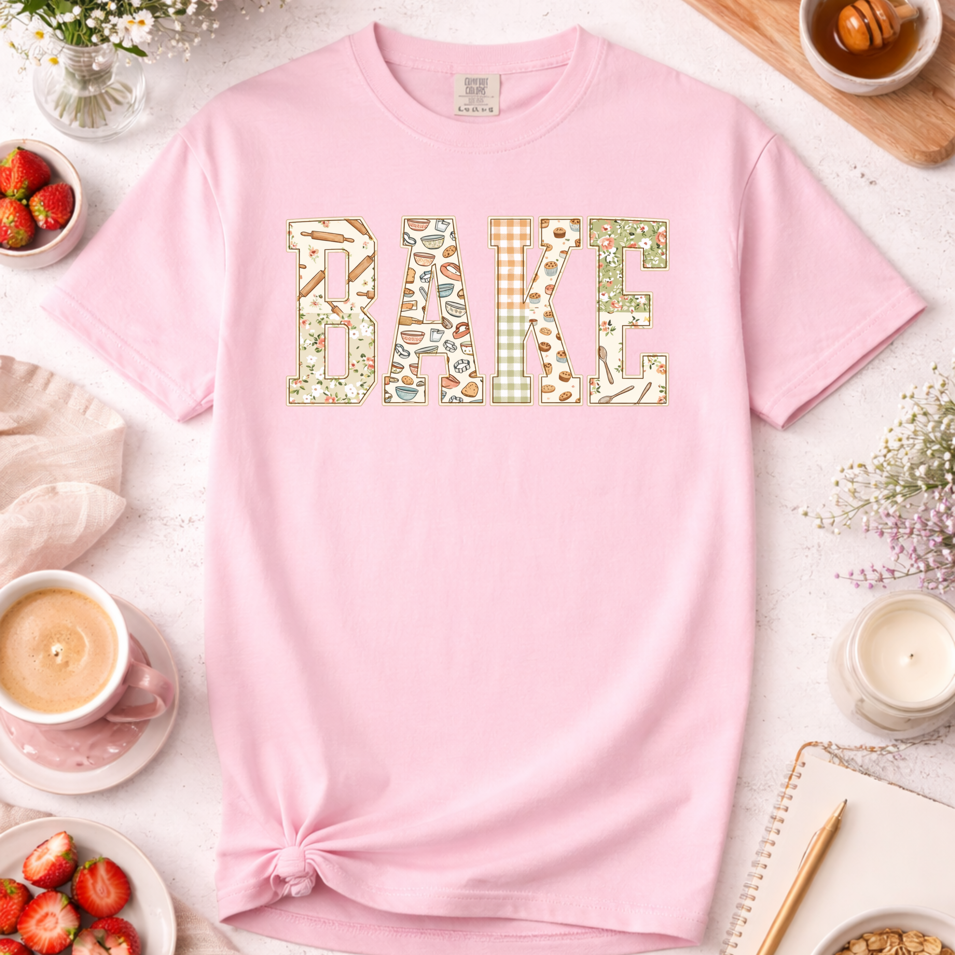 Faux Quilted Bake Pattern T-Shirt
