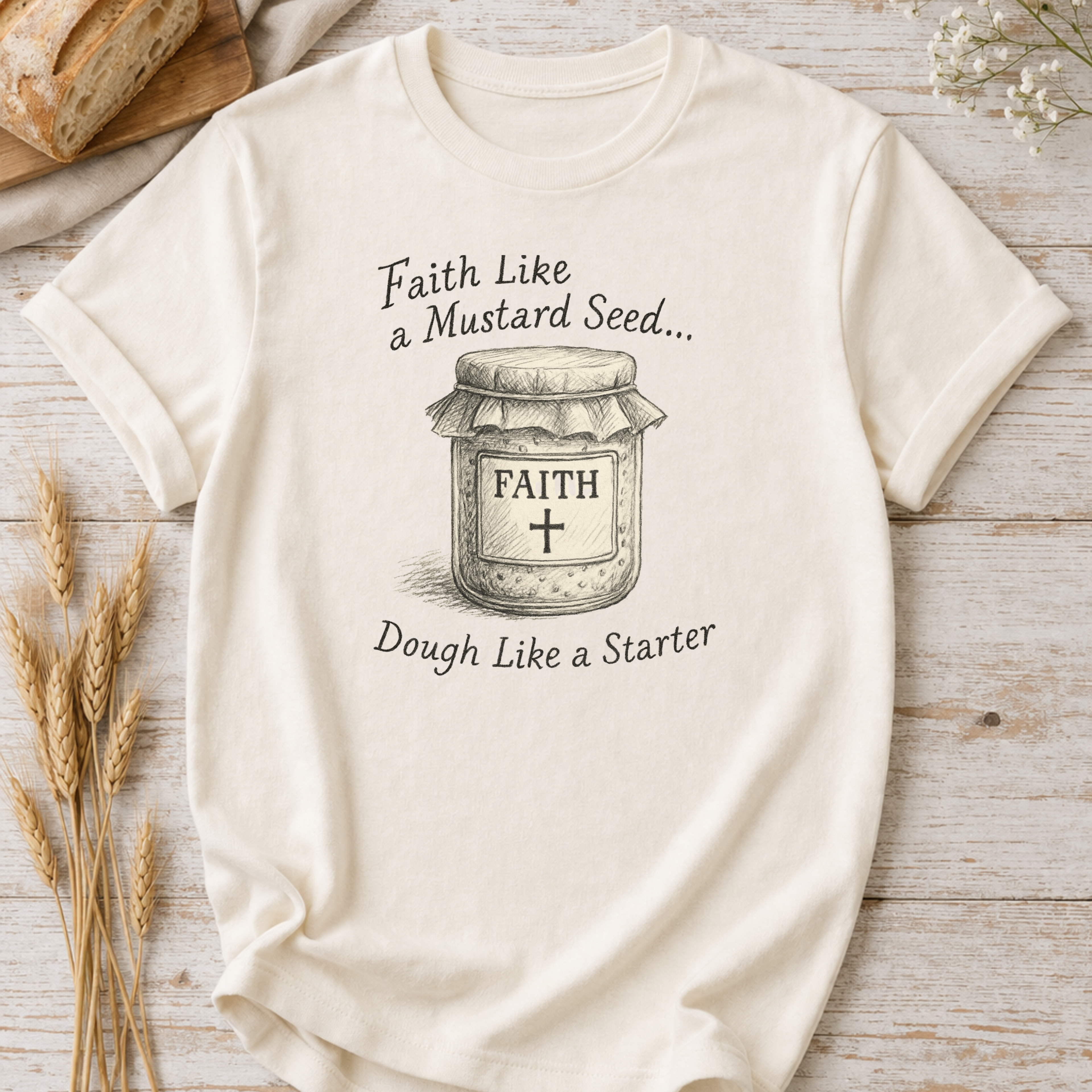 Faith Like a Mustard Seed, Dough Like a Starter Sourdough Christian T-Shirt