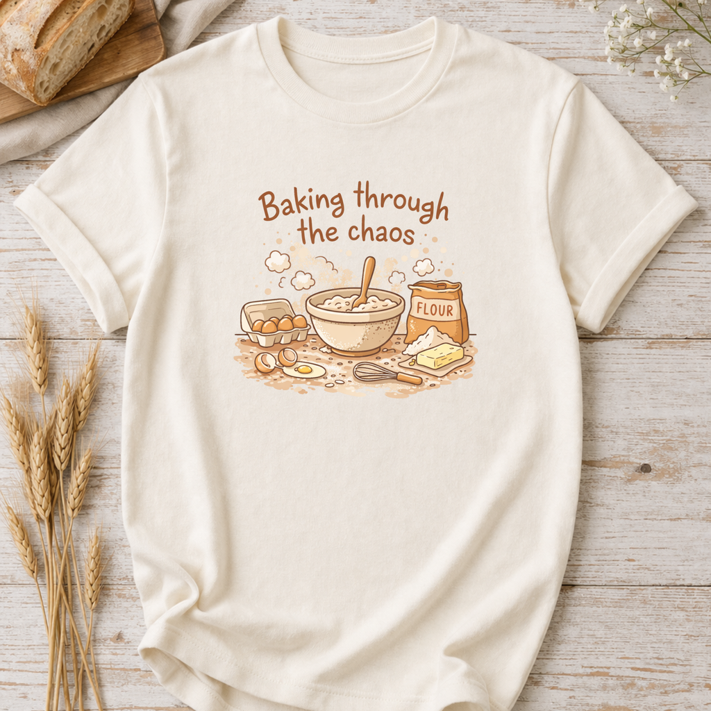 Baking Through the Chaos Mom T-Shirt — Funny Baking Mom Tee