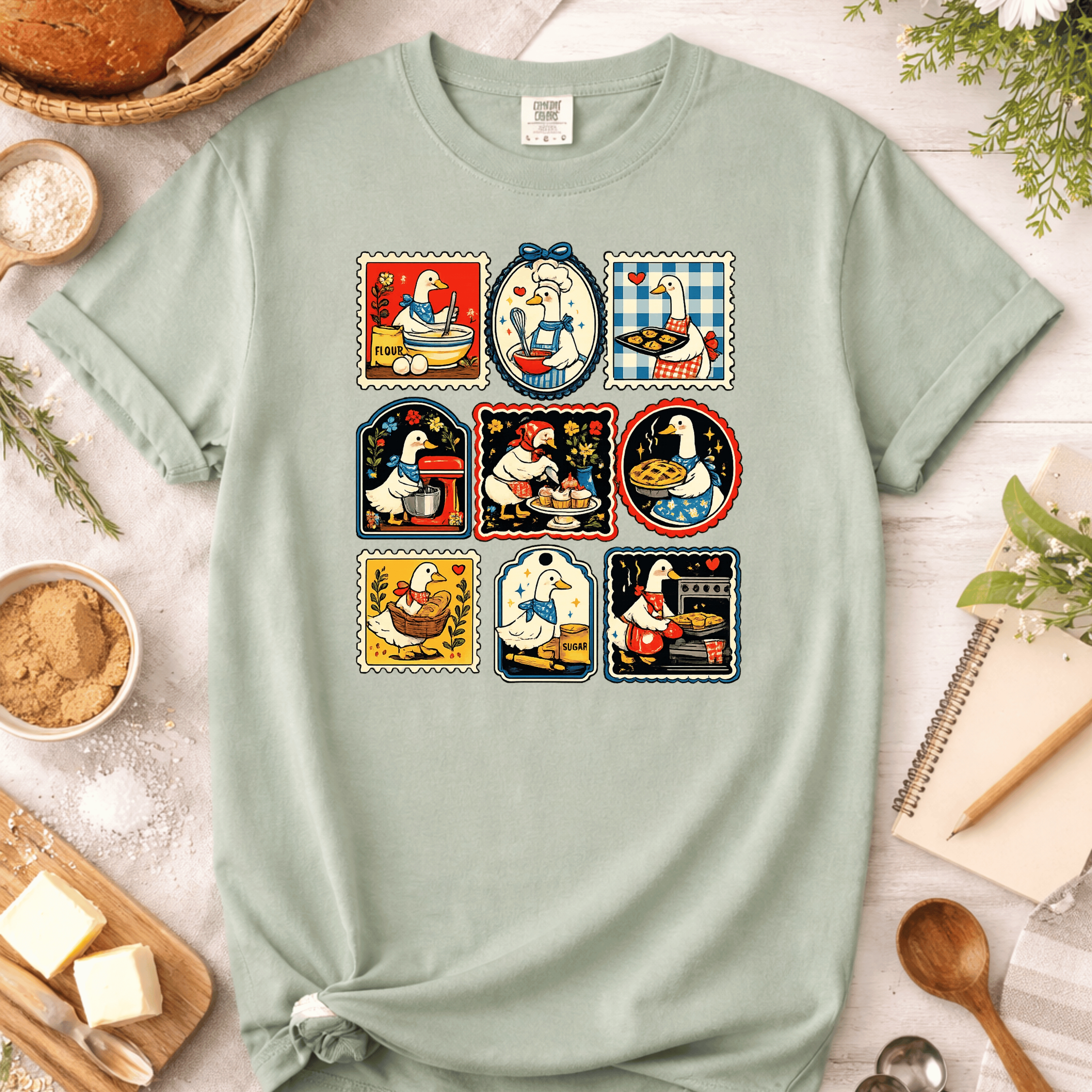 Vibrant Silly Goose Baking Stamps T-Shirt