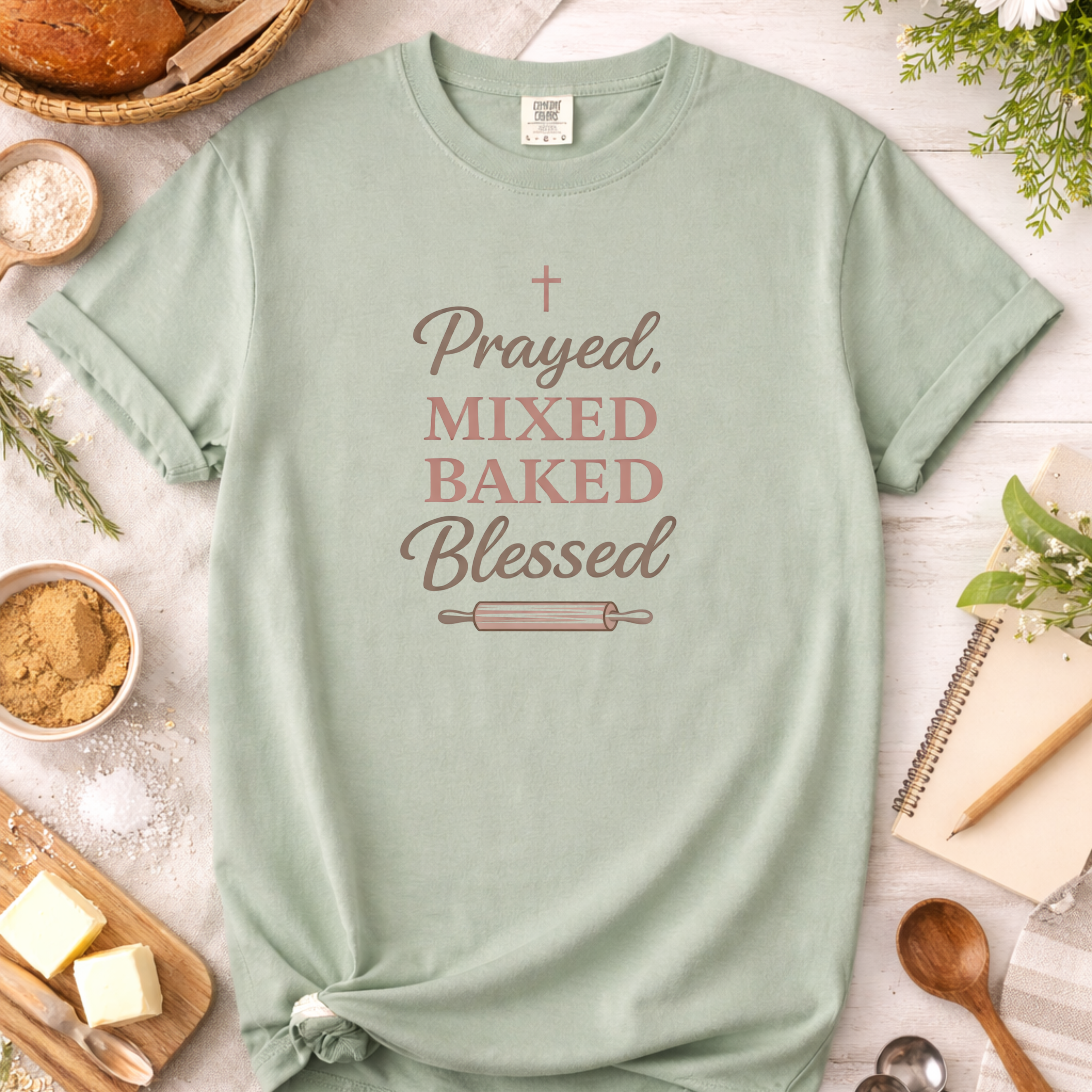 Prayed, Mixed, Baked, Blessed Baking T-shirt