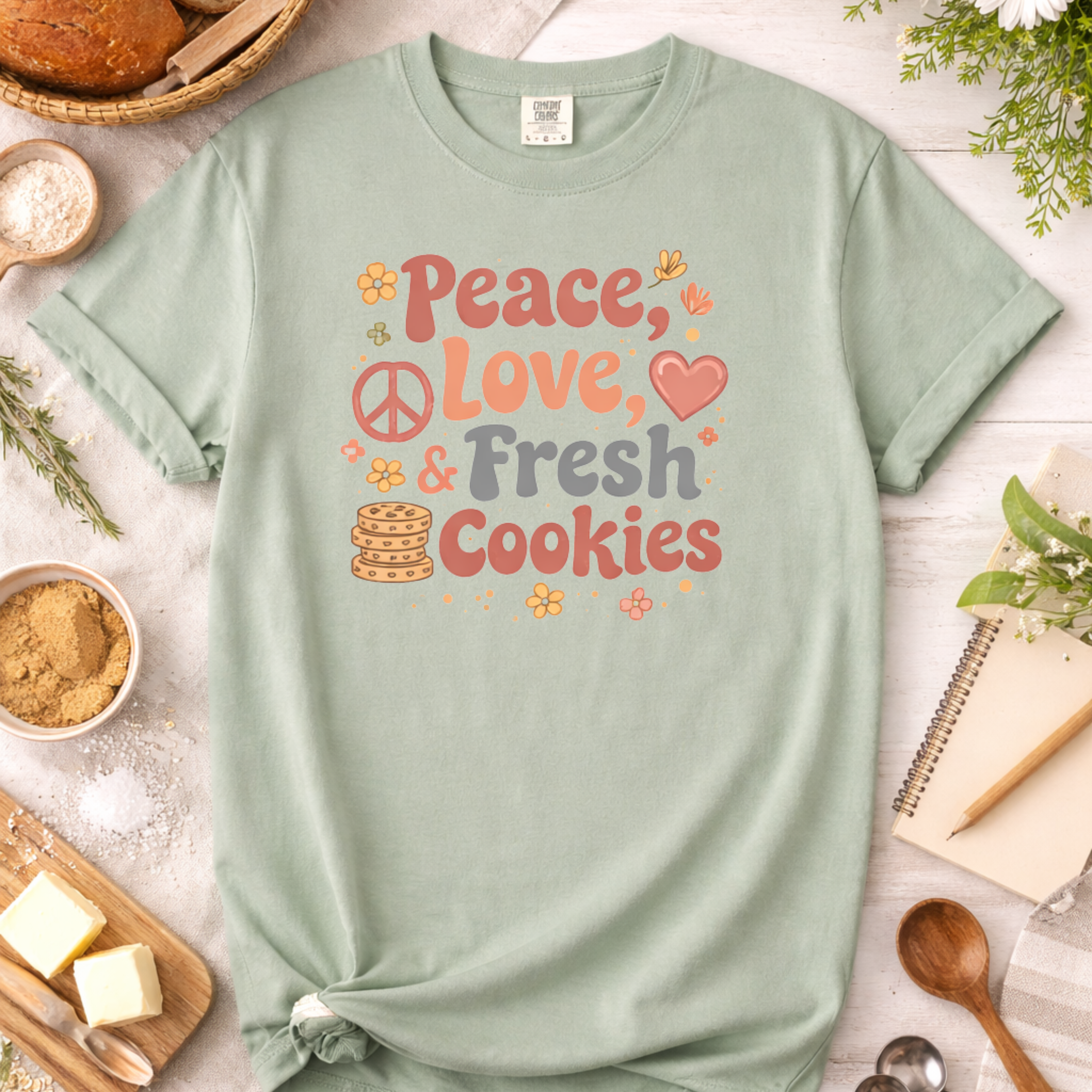 Peace, Love, and Fresh Cookies Baking T-shirt