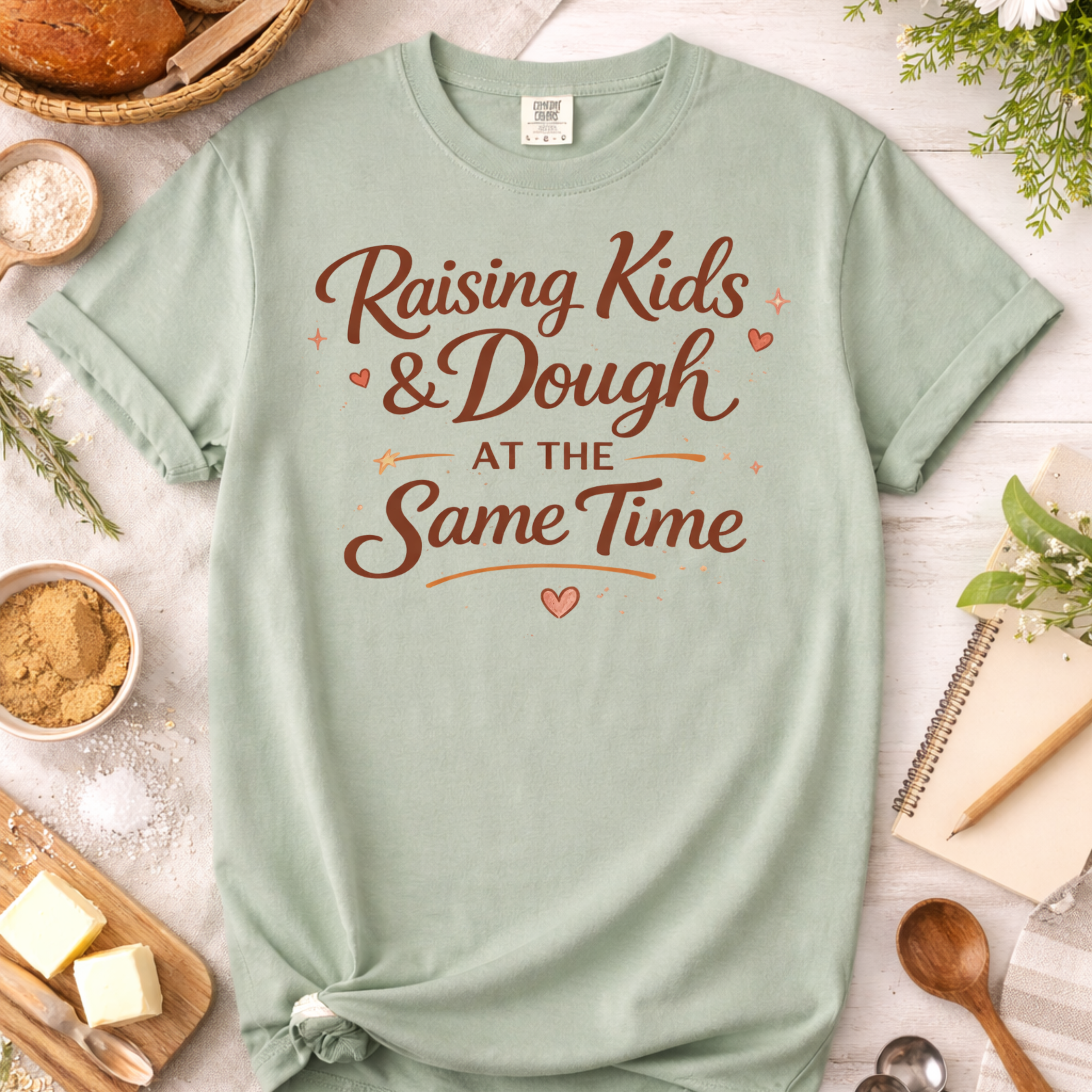 Mom Baker T-Shirt — "Raising Kids and Dough at the Same Time" Funny Mom Tee