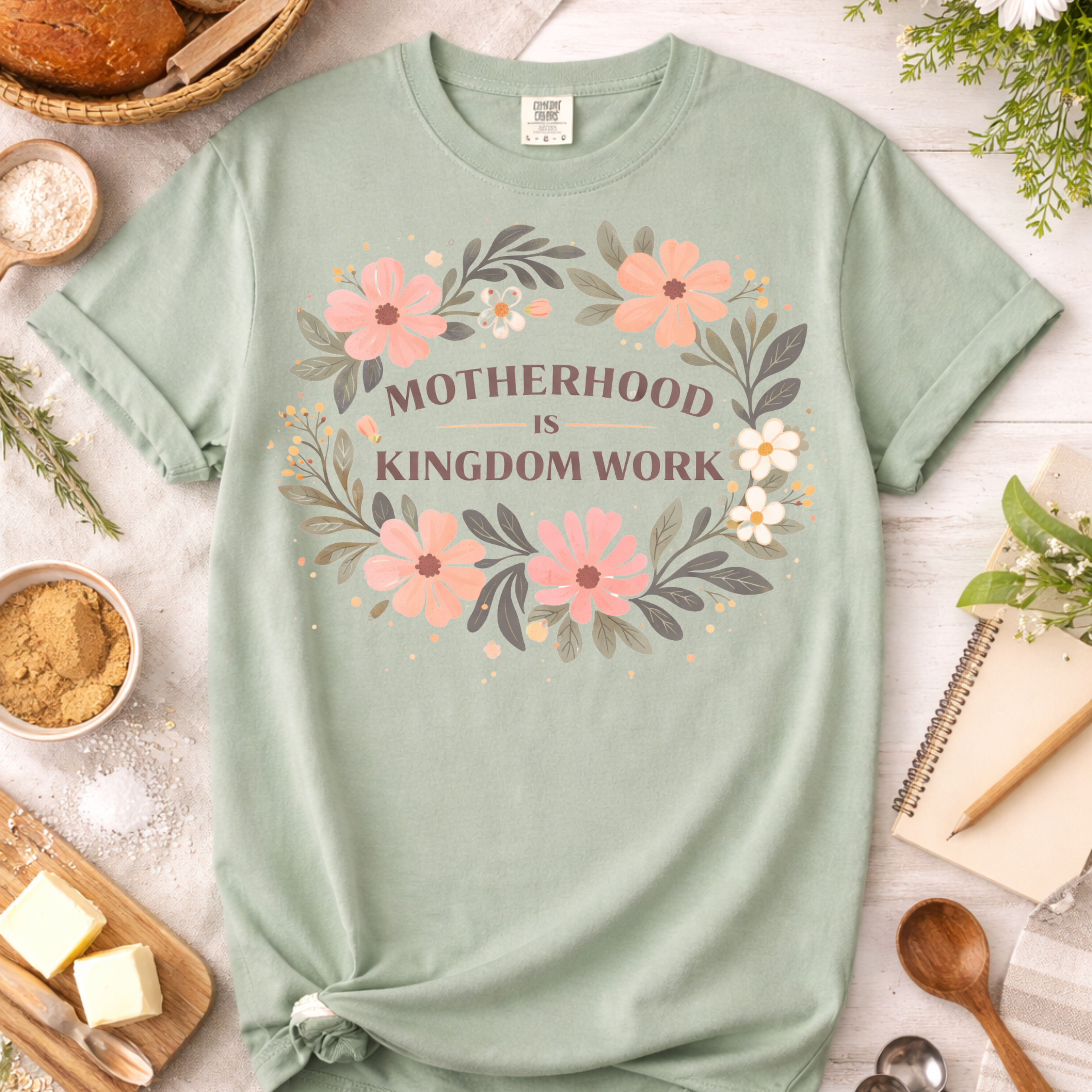 Motherhood Is Kingdom Work Floral T-Shirt