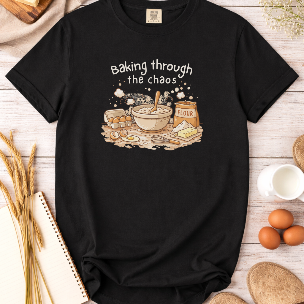 Baking Through the Chaos Mom T-Shirt — Funny Baking Mom Tee