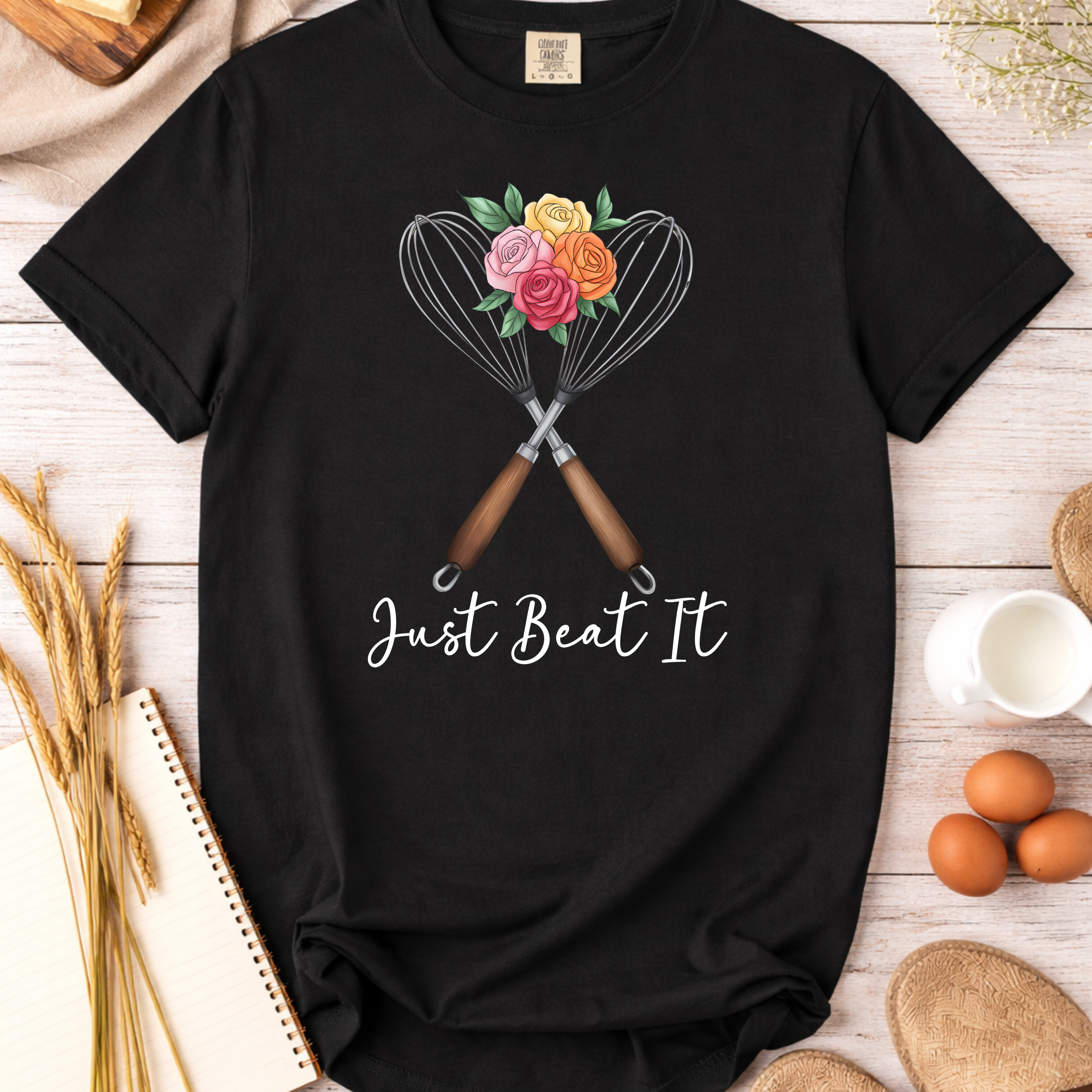 Just Beat It Baking Whisk T-Shirt — Funny Baking Humor Tee