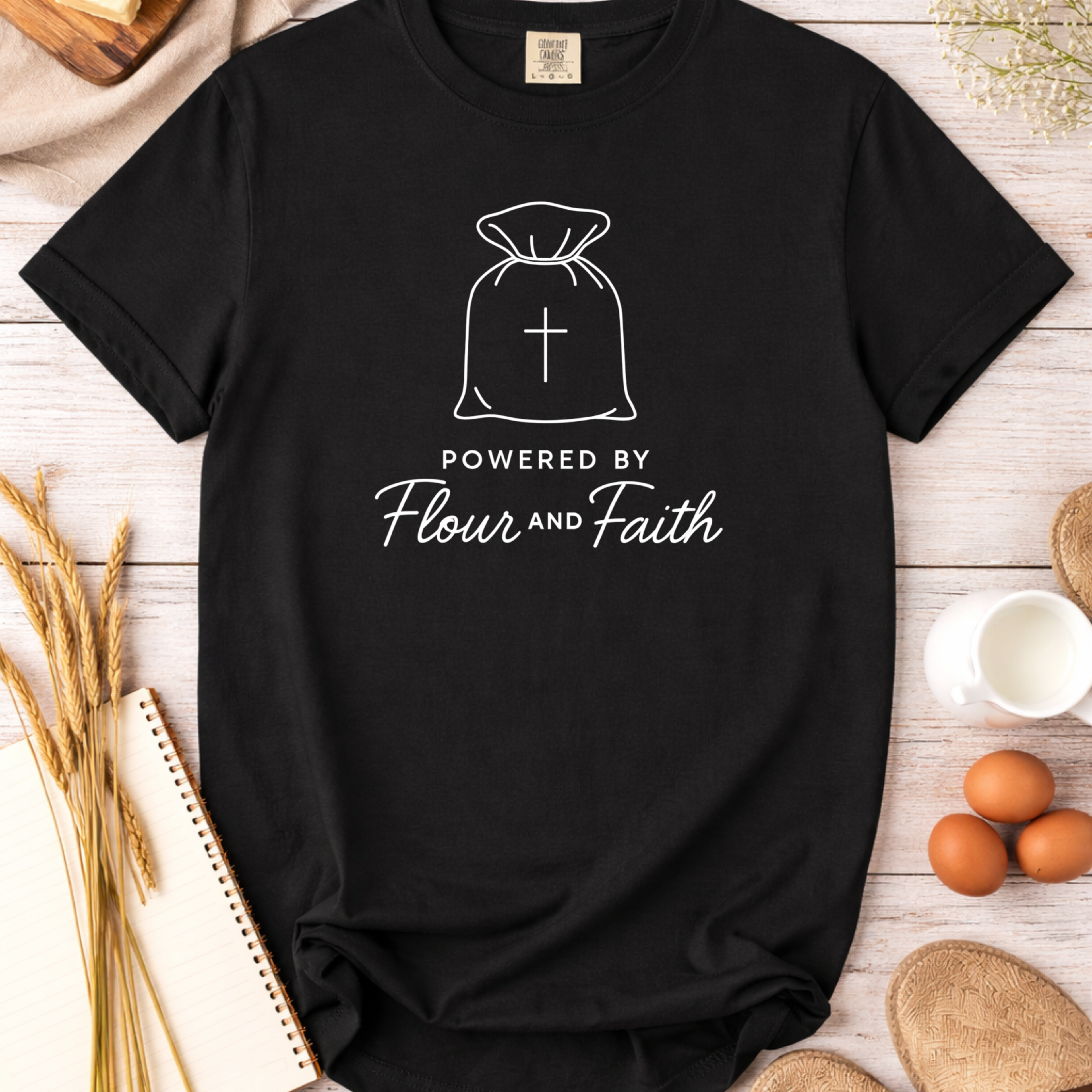 Powered by Flour and Faith Christian Shirt for Bakers
