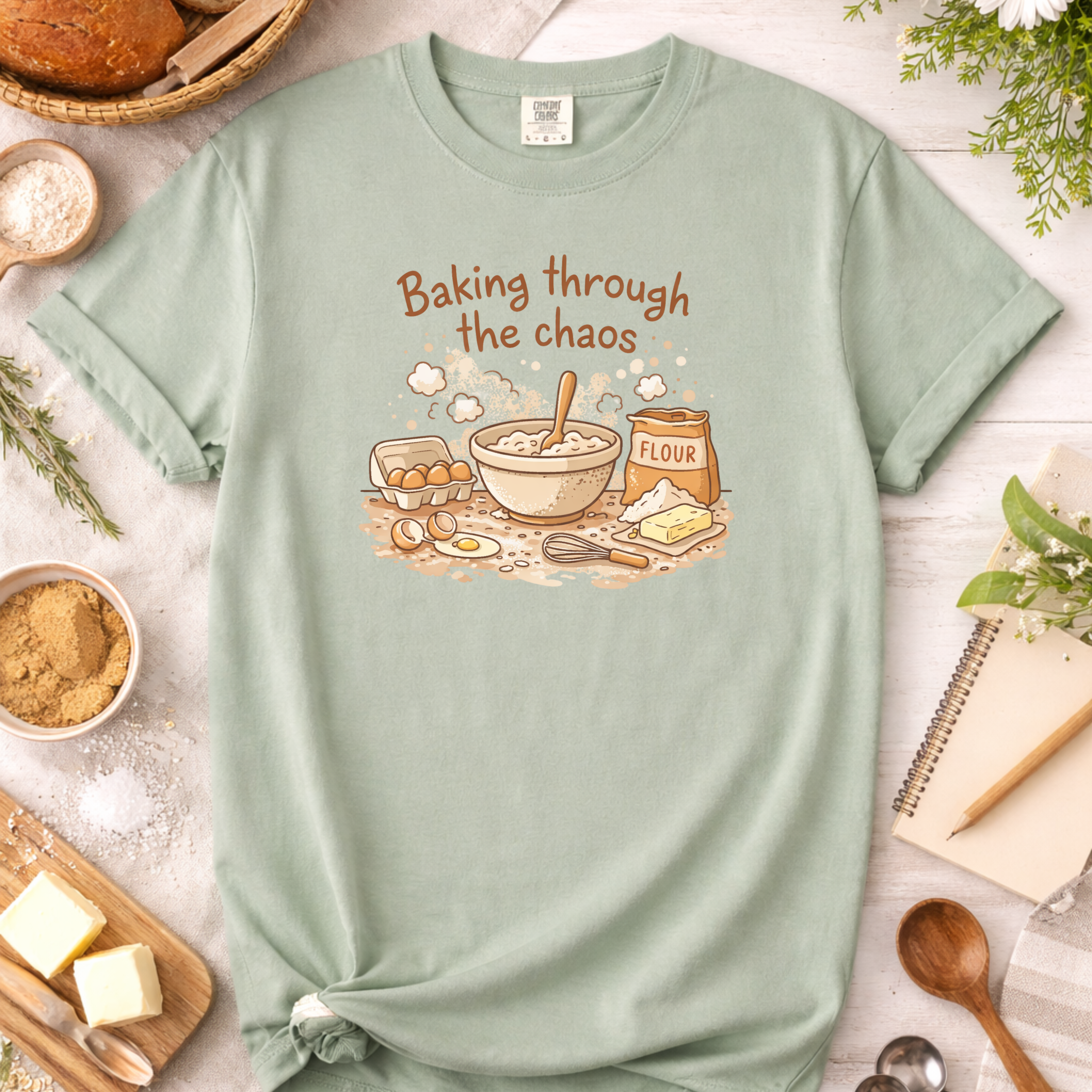 Baking Through the Chaos Mom T-Shirt — Funny Baking Mom Tee