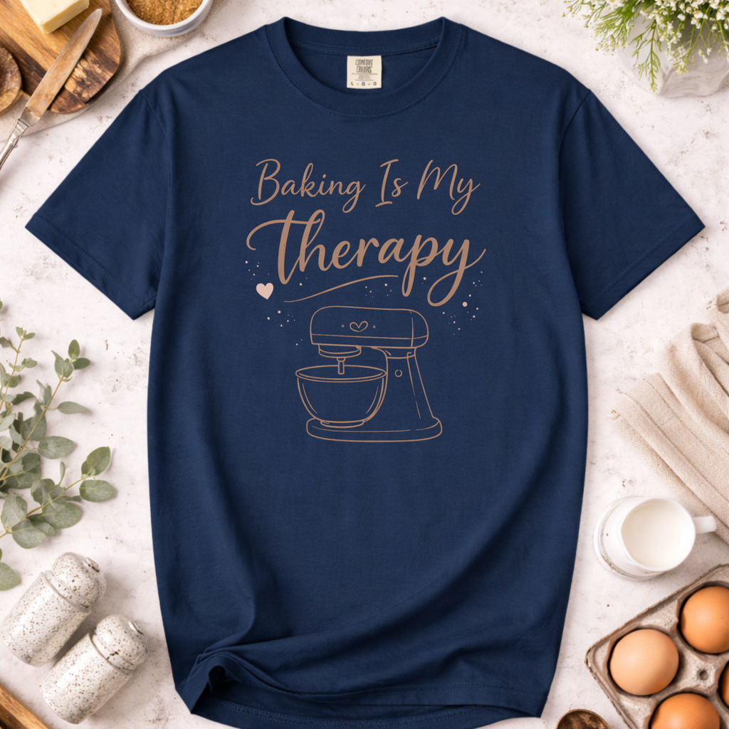 Baking Is My Therapy Mixer T-Shirt — Funny Baker Gift Tee