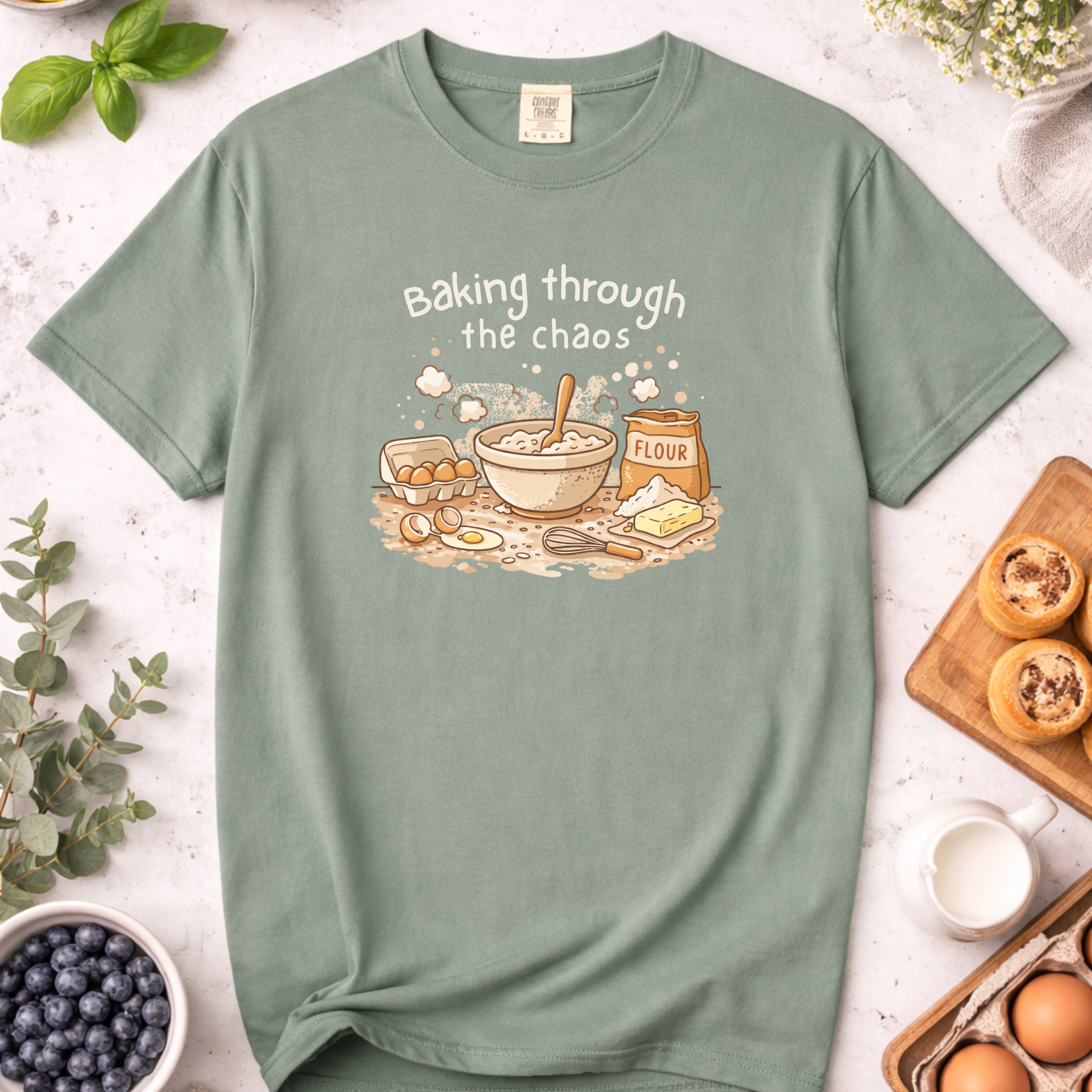 Baking Through the Chaos Mom T-Shirt — Funny Baking Mom Tee