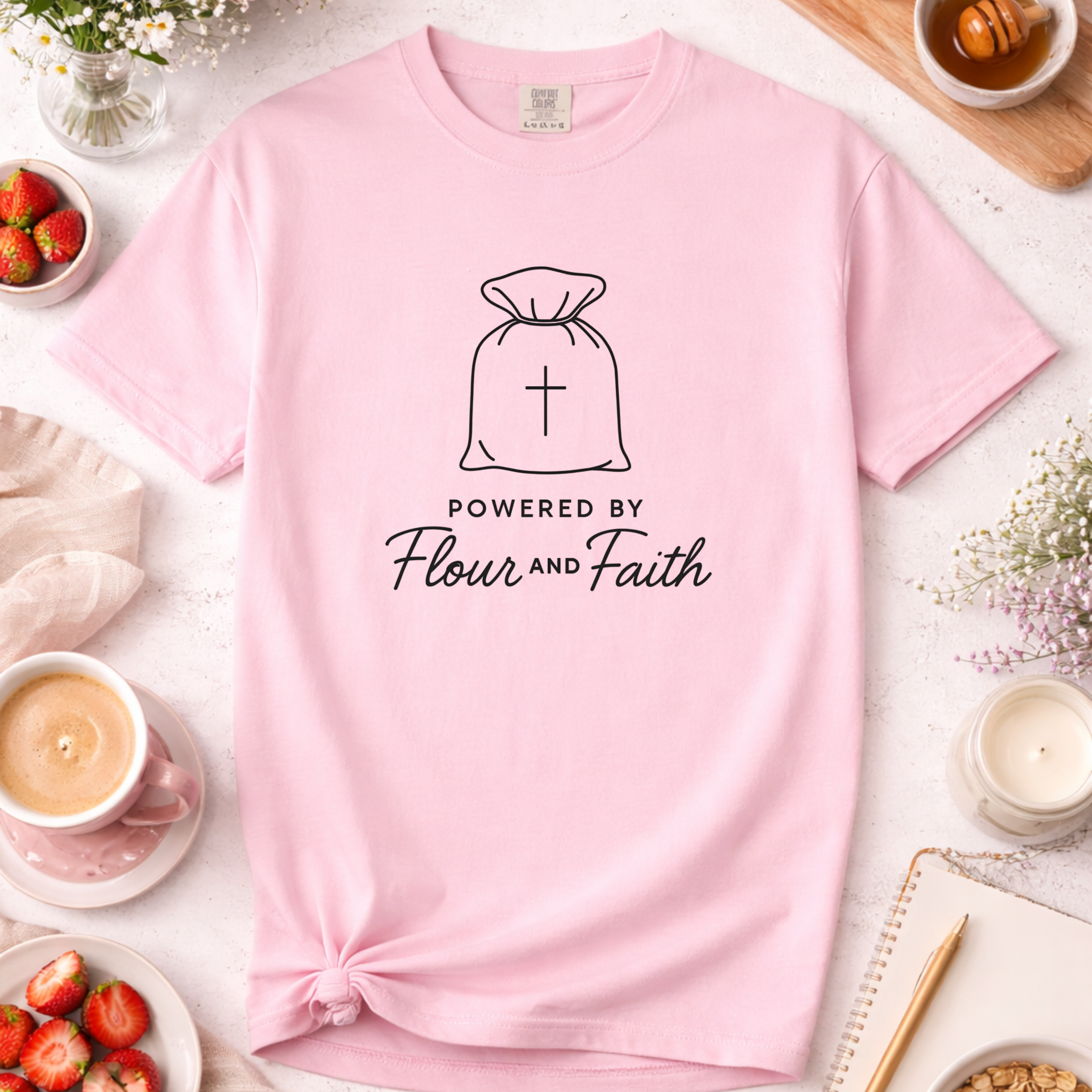 Powered by Flour and Faith Christian Shirt for Bakers