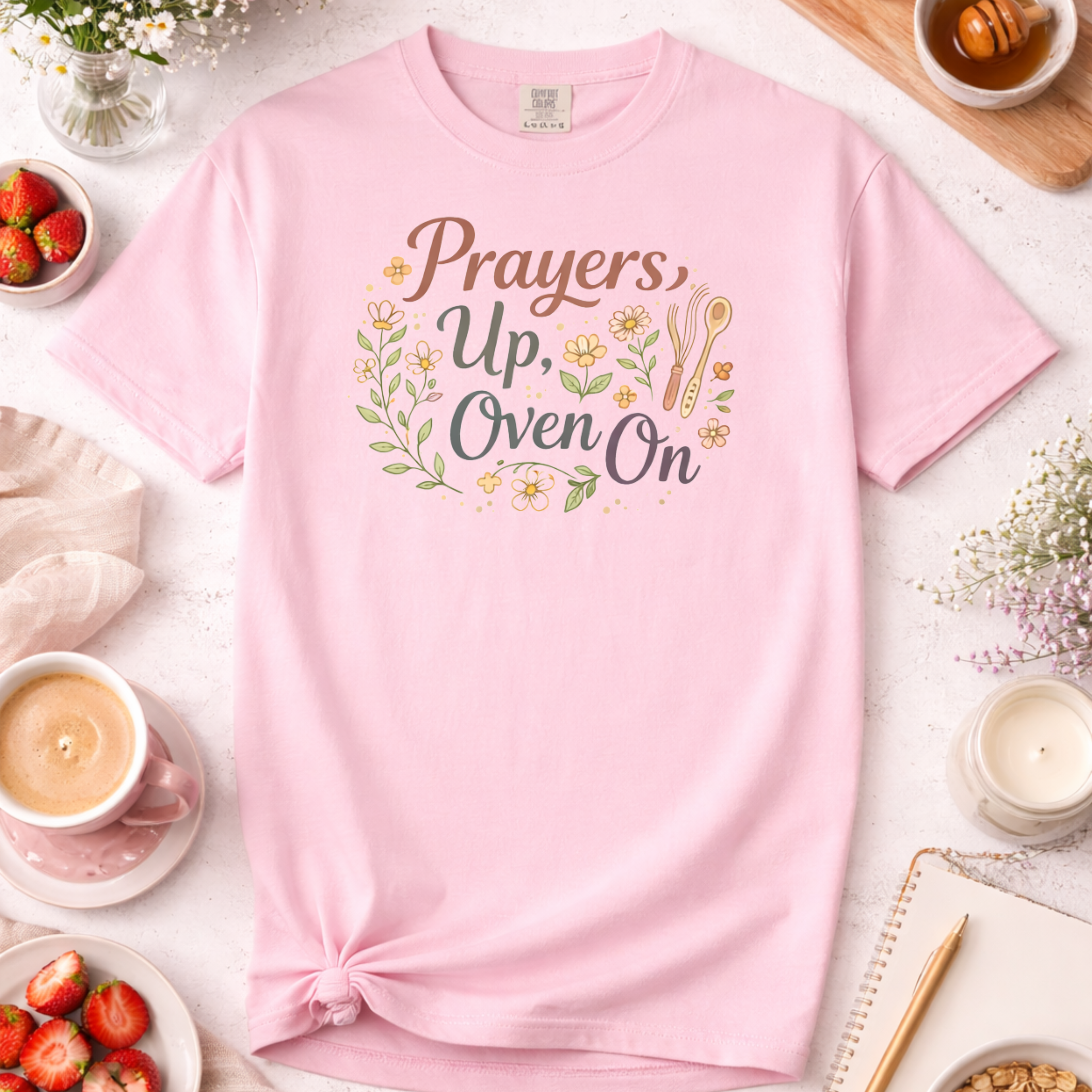Christian Baking T-Shirt — "Prayers Up, Ovens On"