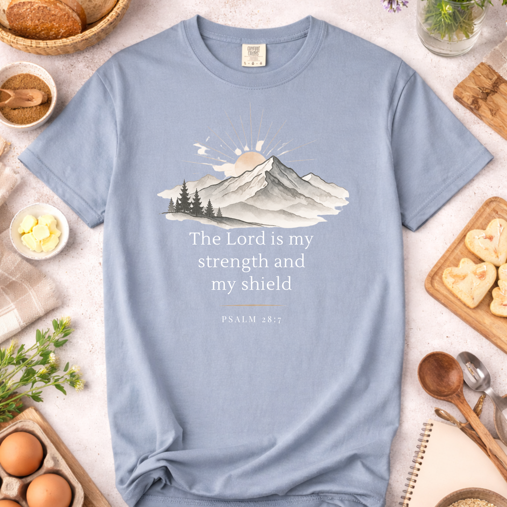 Christian T-Shirt — "The Lord Is My Strength and My Shield" Inspirational Faith Tee