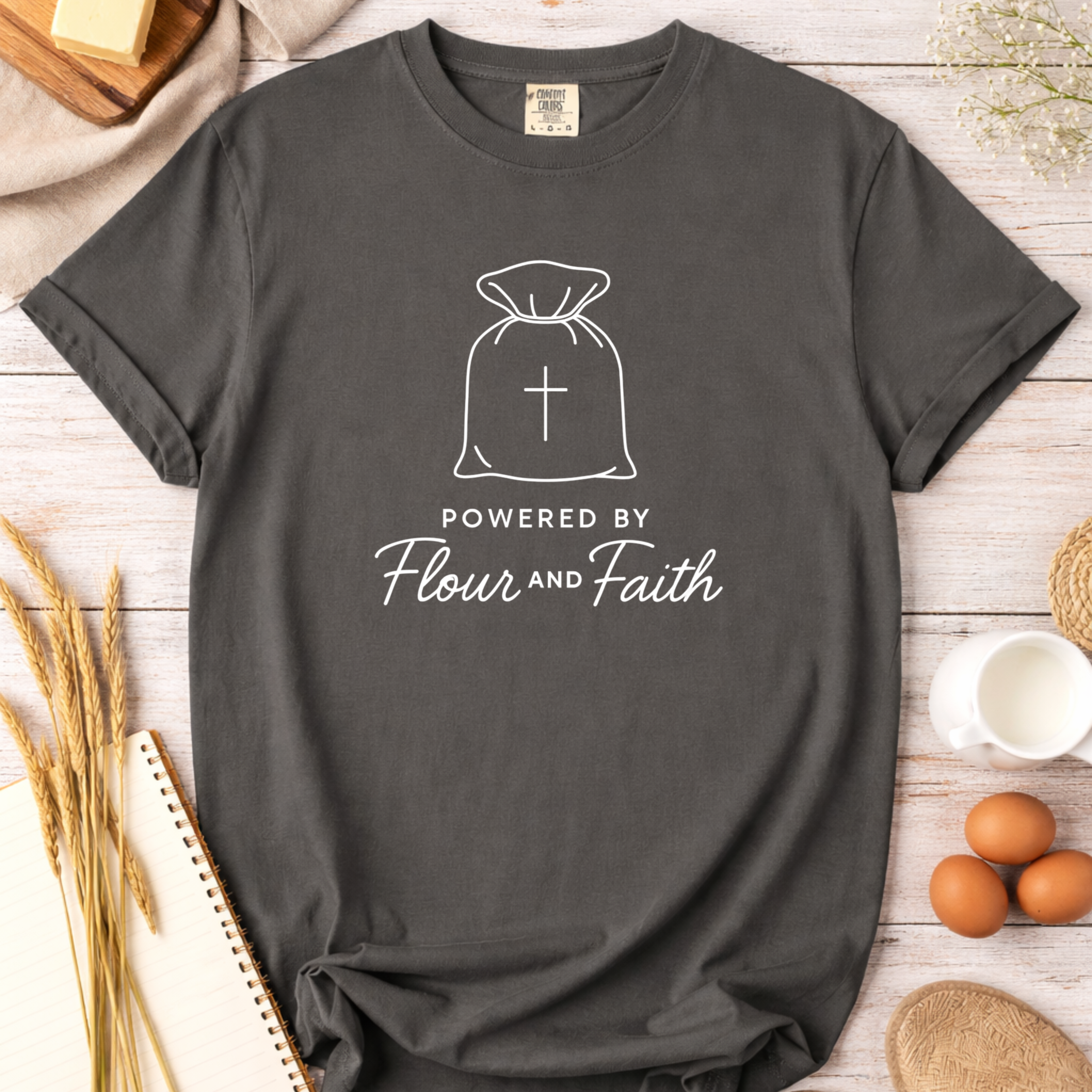 Powered by Flour and Faith Christian Shirt for Bakers