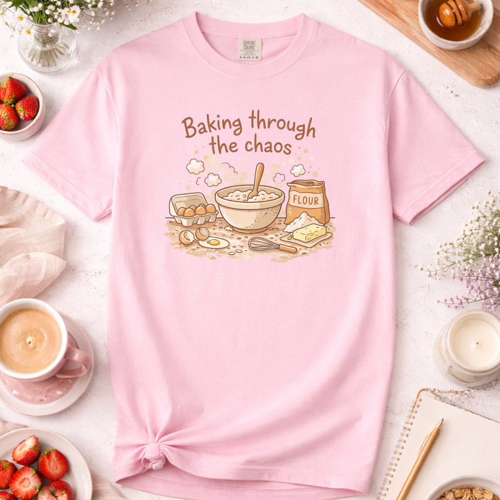 Baking Through the Chaos Mom T-Shirt — Funny Baking Mom Tee
