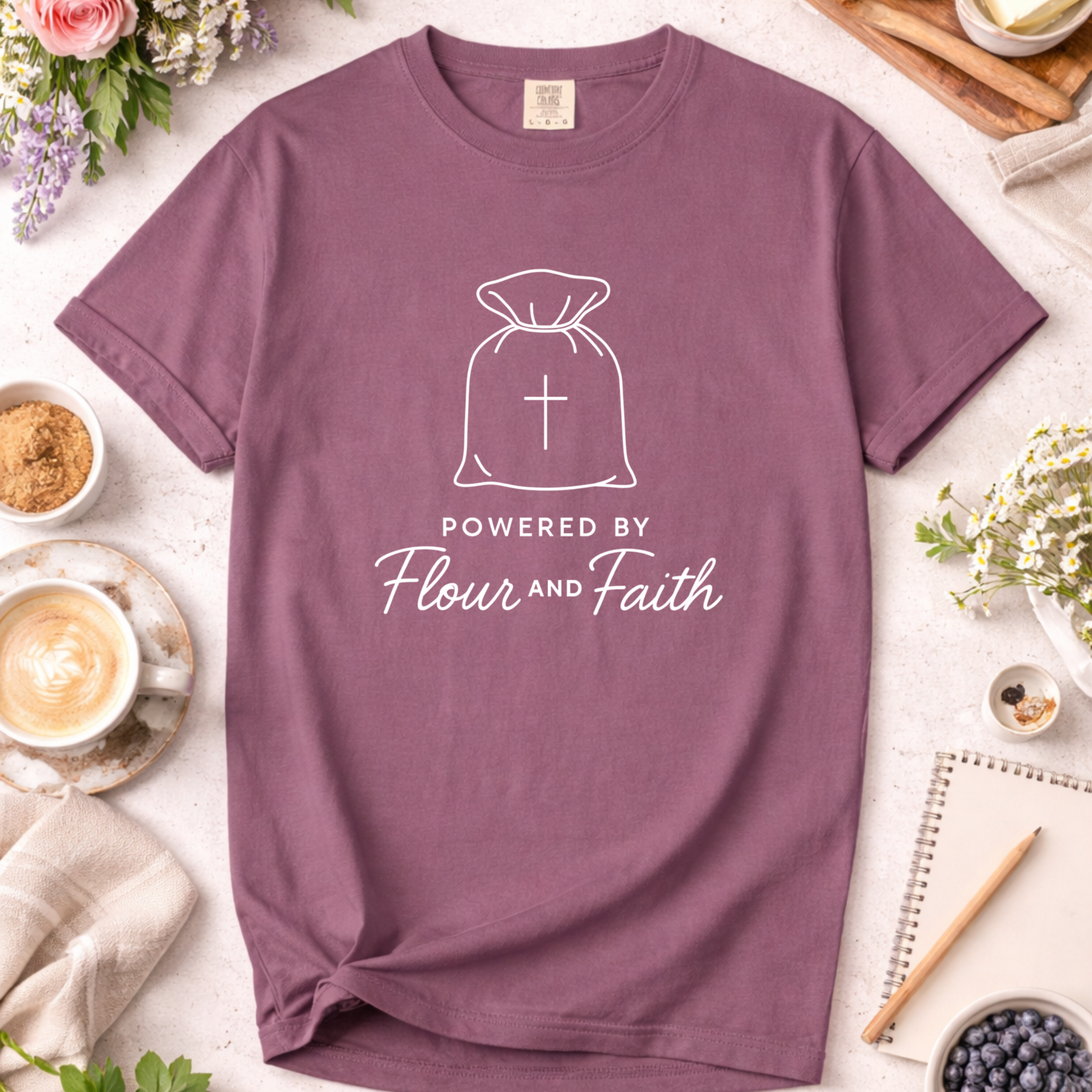 Powered by Flour and Faith Christian Shirt for Bakers