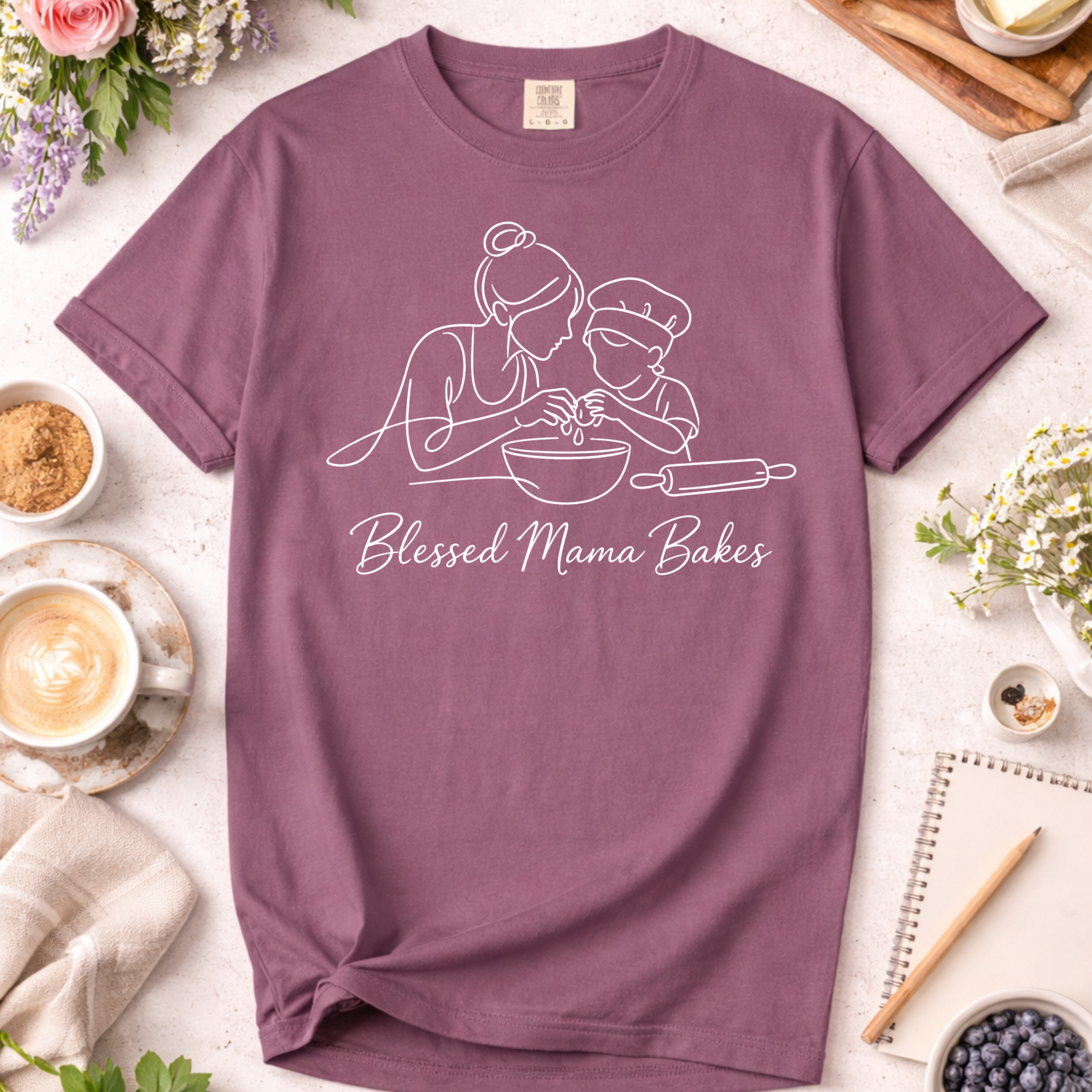 Blessed Mama Bakes Line Drawn Shirt